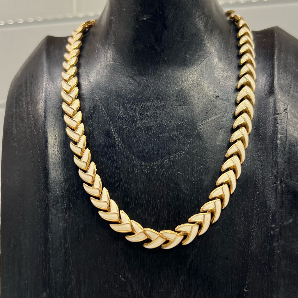 Vintage Fernando Originals Fo Gold Tone & Enamel Collar Necklace Signed 15”